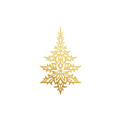 Elegant golden snowflake christmas tree ornament with intricate geometric patterns and a subtle shimmer
