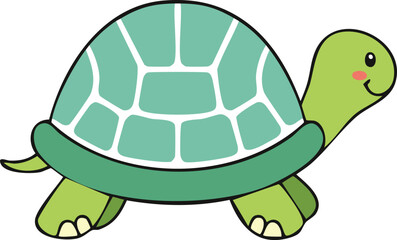 A cheerful cartoon turtle strolling along, showcasing its vibrant green shell and amiable expression.