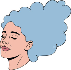 Dreamy Portrait Illustration with Closed Eyes and Abstract Cloud Hairstyle Design