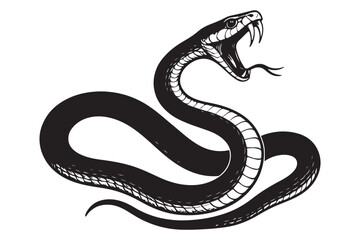 Fototapeta premium black and white snake illustration, detailed close up, venomous reptile, artistic design, silhouette image
