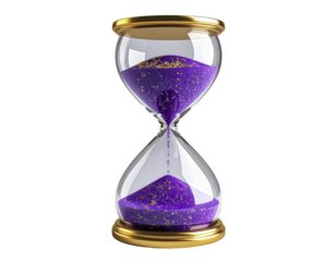 Hourglass sand time timer countdown deadline purple sand time management on transparent background