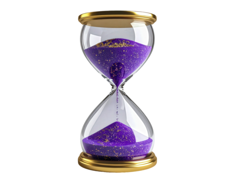 Hourglass sand time timer countdown deadline purple sand time management on transparent background