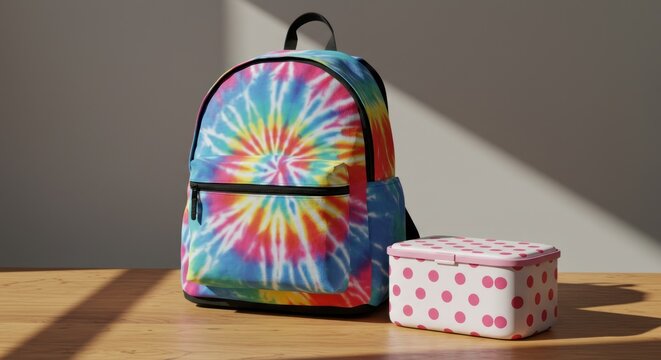 Colorful backpack and lunchbox - Powered by Adobe