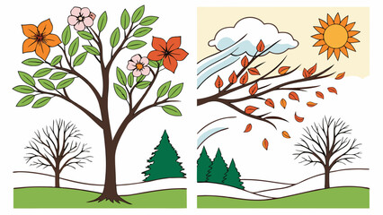 Vector set representing spring, summer, autumn, and winter in a clean layout.

