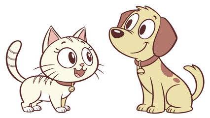 Cute pet character pack showing playful and sleepy cats and dogs in fun poses.

