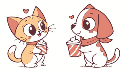 Adorable cat and dog character illustrations