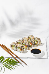 Sushi. Fast food. The concept of Japanese cuisine.