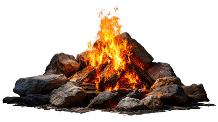 Captivating campfire with vibrant flames and natural stones