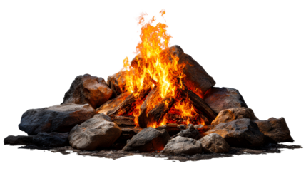 Captivating campfire with vibrant flames and natural stones