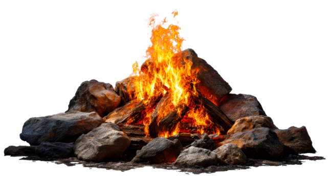 Captivating campfire with vibrant flames and natural stones