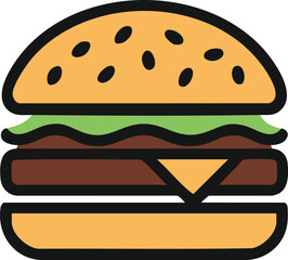 Cartoon Hamburger Illustration – Colorful Fast Food Icon
