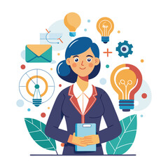 Businesswoman brainstorming innovative ideas, creative planning, professional female entrepreneur thinking, strategy session, business concept development, corporate woman, leadership, teamwork vector