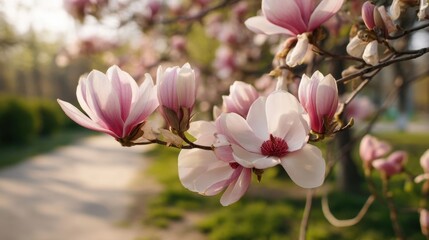 Obraz premium Blooming magnolia flowers in spring.