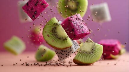 Colorful fruits in motion.