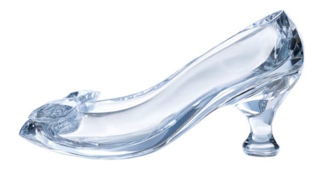 Classic glass slipper on transparent background for fantasy theme