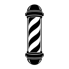 A classic barber pole with black and white stripes isolated on white background