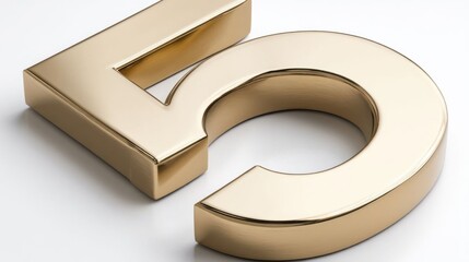 Golden number five in polished brass.