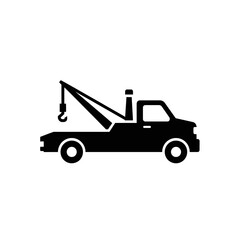 A black tow truck is isolated on white background for assistance