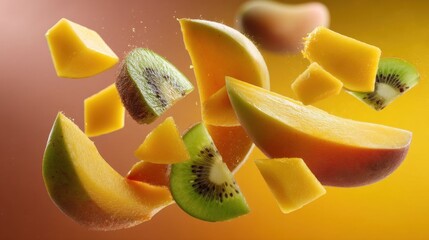 slices of mango and kiwi colliding