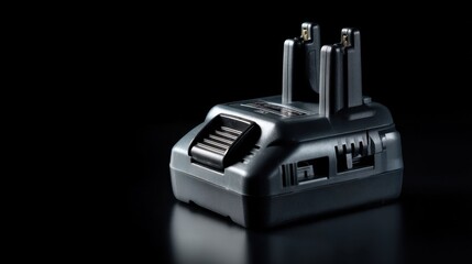 Power tool battery in charging dock.