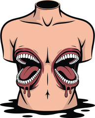 Surreal Torso with Mouths Illustration Grotesque Body Horror Concept Art Vector Graphic