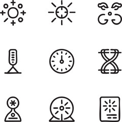 Time and cosmos vector icon set outline,doodle style clock,hourglass,sun,universe,atom,sandglass,timer,time management icon set