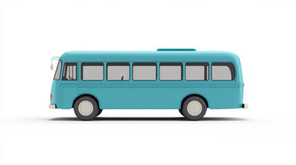 modern light blue big tour bus isolated on white background. 3D animation style. 3d illustration.