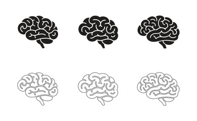 Human brain icon set flat and line art style vector illusration.