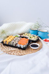 Sushi. Fast food. The concept of Japanese cuisine.