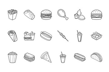 Line art icons various fast food items burger © Bappaditya Roy