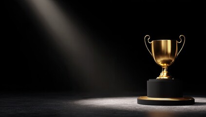 Golden trophy under spotlight