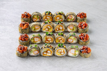 Sushi. Fast food. The concept of Japanese cuisine.