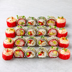 Sushi. Fast food. The concept of Japanese cuisine.