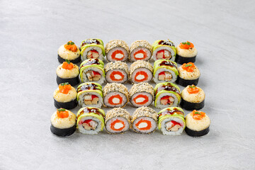 Sushi. Fast food. The concept of Japanese cuisine.