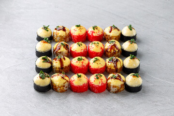 Sushi. Fast food. The concept of Japanese cuisine.