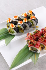 Sushi. Fast food. The concept of Japanese cuisine.