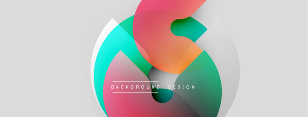 Abstract shapes overlap, creating vibrant color gradients. Minimalist design with text background design centered below forms. Clean, modern aesthetic.