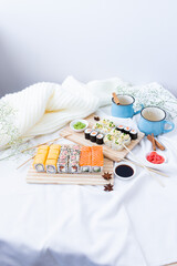 Sushi. Fast food. The concept of Japanese cuisine.