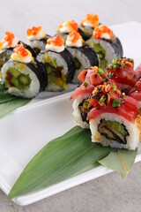 Sushi. Fast food. The concept of Japanese cuisine.