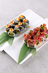 Sushi. Fast food. The concept of Japanese cuisine.