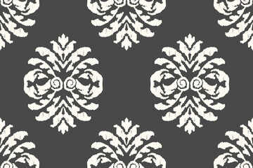 Embroidered Ikat pattern on a black background. Traditional ethnic ikat, Aztec abstract vector pattern, seamless pattern in tribal, folk embroidery and Mexican style.