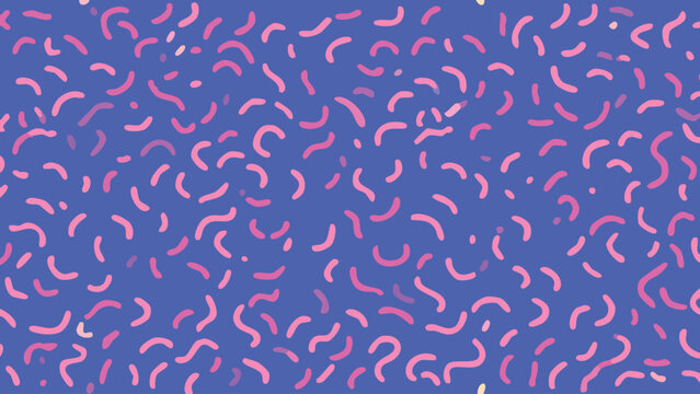 Playful retro Memphis style confetti pattern blending vibrant blue and pink, perfect for party decor, children’s products, or lively visual branding with nostalgic flair.
