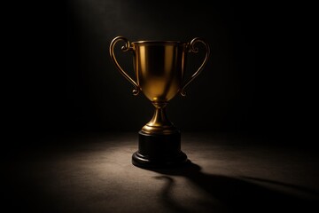 Shining Golden Trophy with Dark Background and Dramatic Spotlight, Symbolizing Achievement, Victory, and Success in Competition or Business Recognition