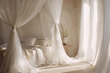 Light-filled bedroom with draped canopy bed