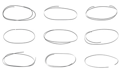 Hand drawn circle line sketch set. Circular vector image. Vector brush strokes circles of paint on white background, doodle round circles for message note mark . eps 10