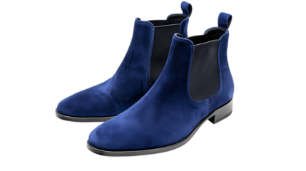 Elegant pair of navy blue suede chelsea boots isolated on transparent background, showcasing a classic and stylish design for mens fashion, perfect for formal or casual wear during autumn and winter