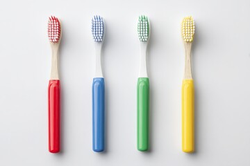 Colorful Bamboo Toothbrushes on White Background.