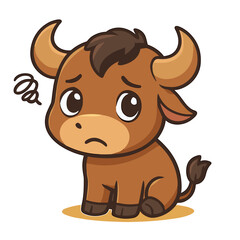 Cartoon buffalo with sad expression sitting