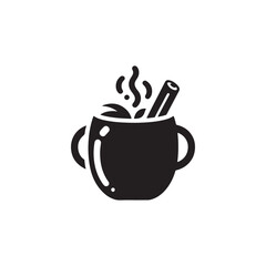 bold black silhouette vector image of an apple cider mug, silhouette apple cider mug