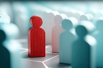 Red figure stands out in a crowd of light-colored figures